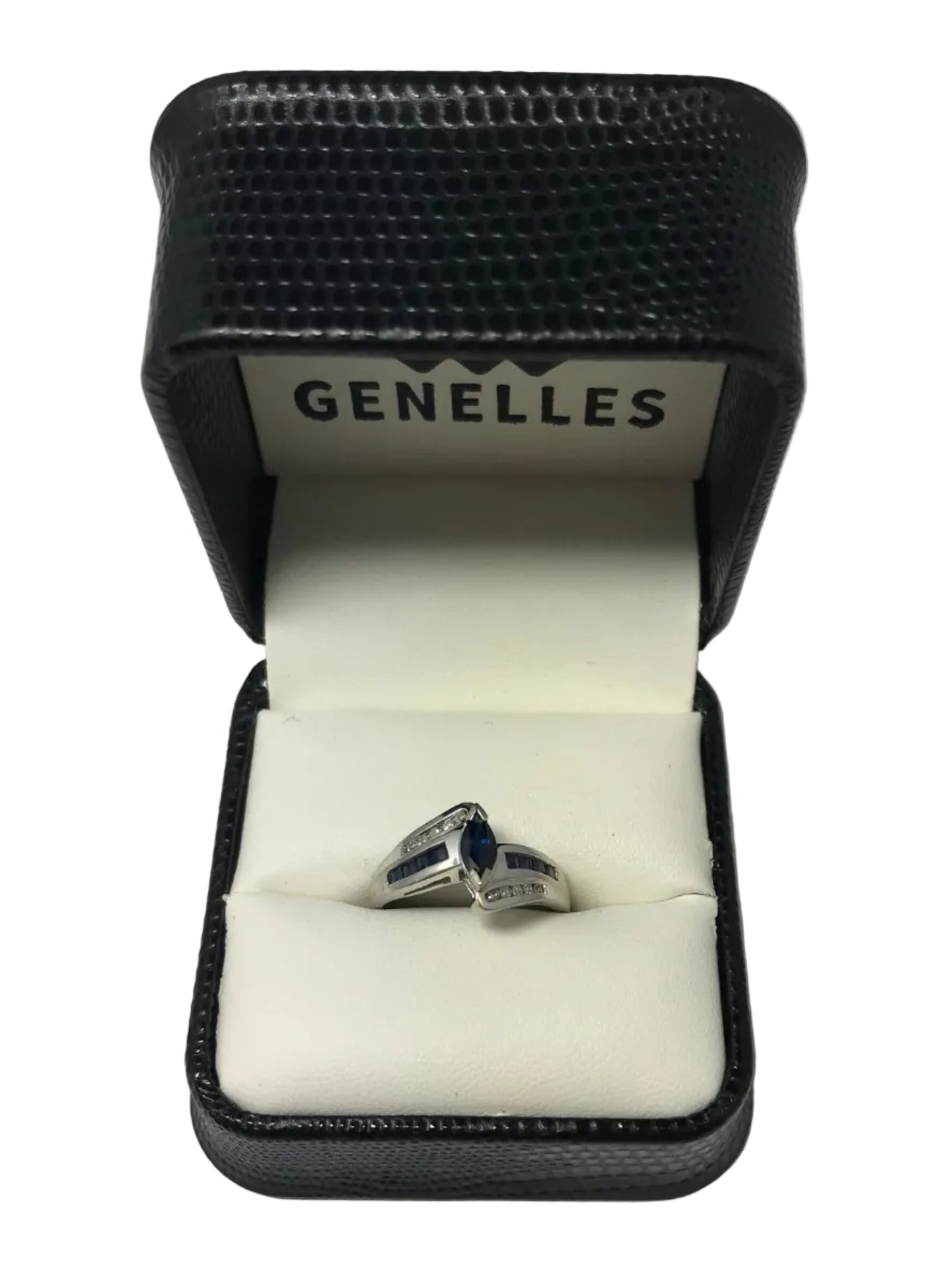 U 10K White Gold Blue Stone Ring