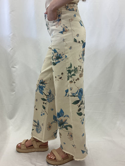 EB41372F Easel Flower Print Stretch Denim Pants