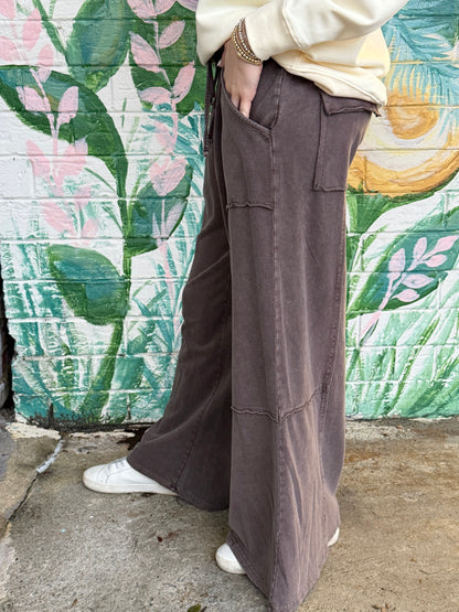 EB90054 Easel WASHED TERRY GINNY PANT DARK MOCHA