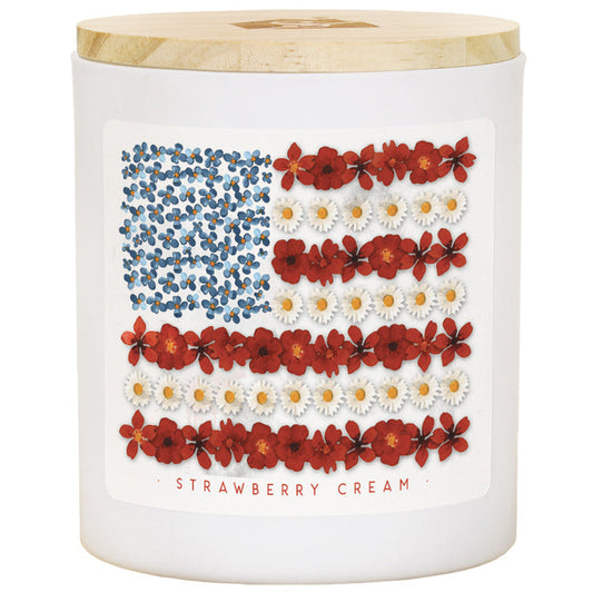 CDL1543 Sincere Surroundings Flower Flag Candle in Strawberries and Cream