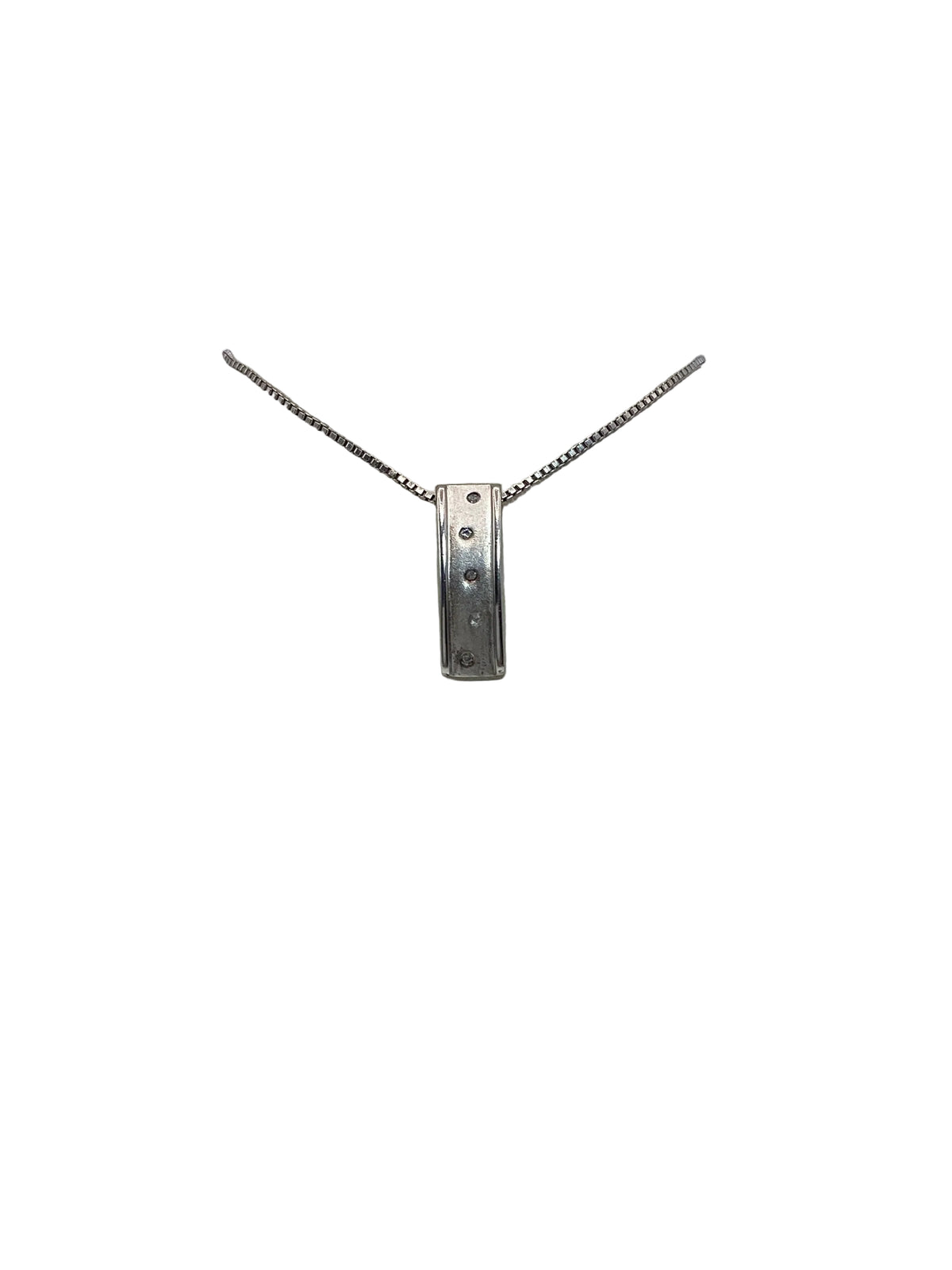 18908 Sterling Silver 5 Diamond Hidden Bail Curved Bar Necklace