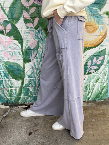 Easel Soft Breeze Wide Leg Ginny Pants in Lilac Grey