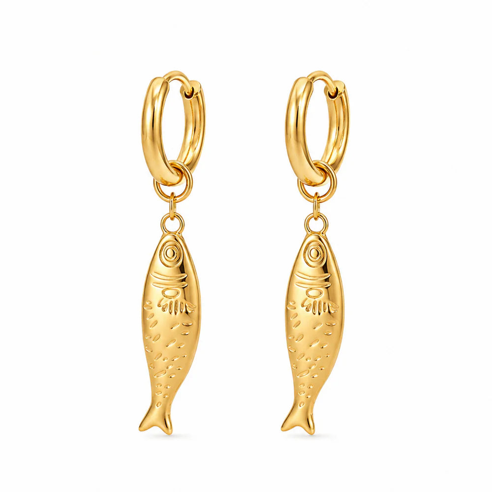 05 Ellie Vail Waterproof Gold-Plated Stainless-Steel Danya Huggie Hoop Fish Earrings