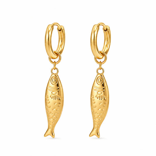 05 Ellie Vail Waterproof Gold-Plated Stainless-Steel Danya Huggie Hoop Fish Earrings