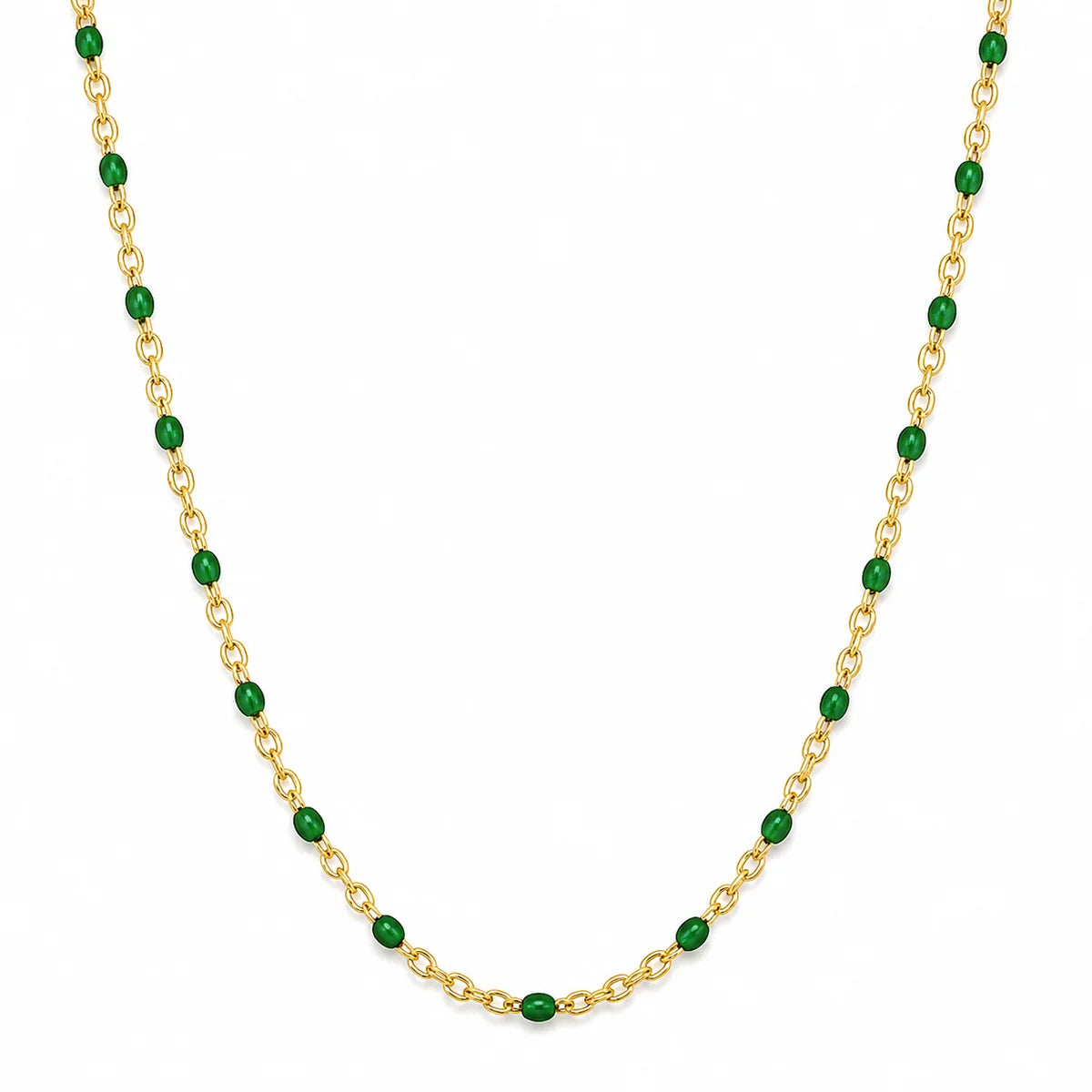 265 Ellie Vail Waterproof Gold-Plated Stainless Steel Evie Green Dainty Enamel Beaded Necklace