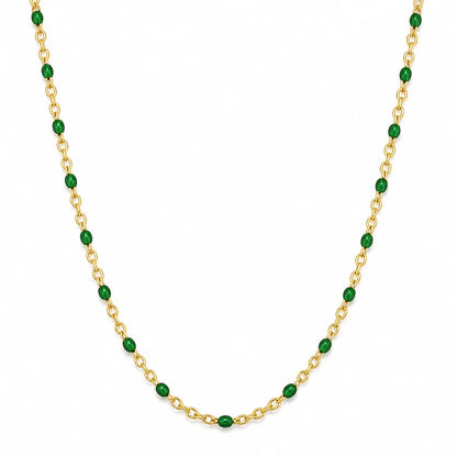 265 Ellie Vail Waterproof Gold-Plated Stainless Steel Evie Green Dainty Enamel Beaded Necklace