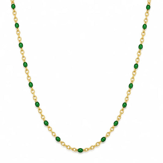 265 Ellie Vail Waterproof Gold-Plated Stainless Steel Evie Green Dainty Enamel Beaded Necklace