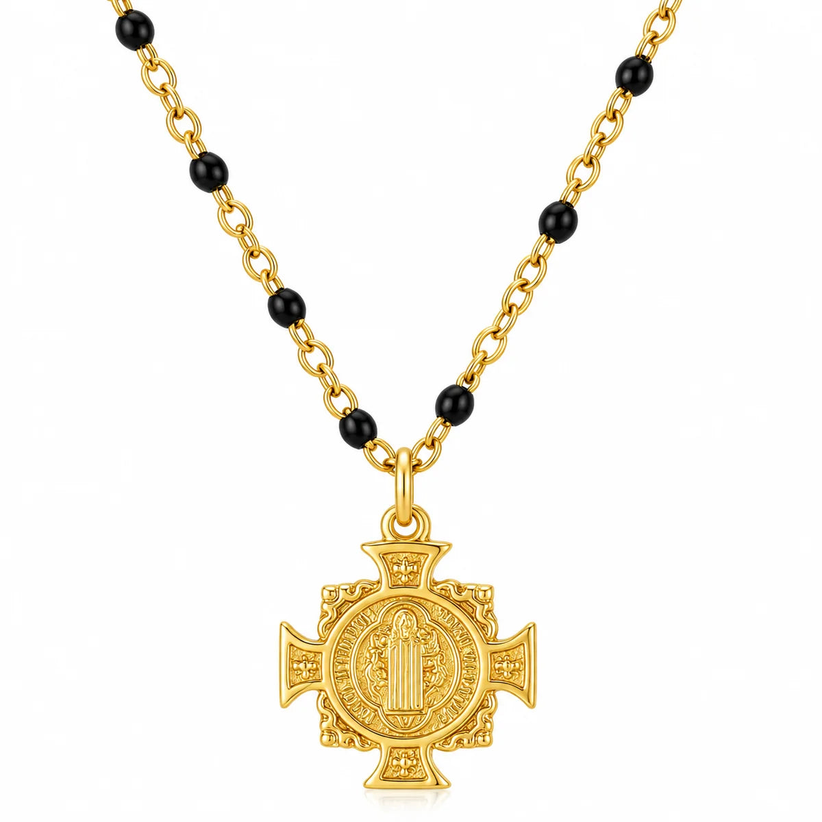 597 Ellie Vail Waterproof Gold-Plated Stainless-Steel Zayla Cross Pendant Enamel Beaded Necklace