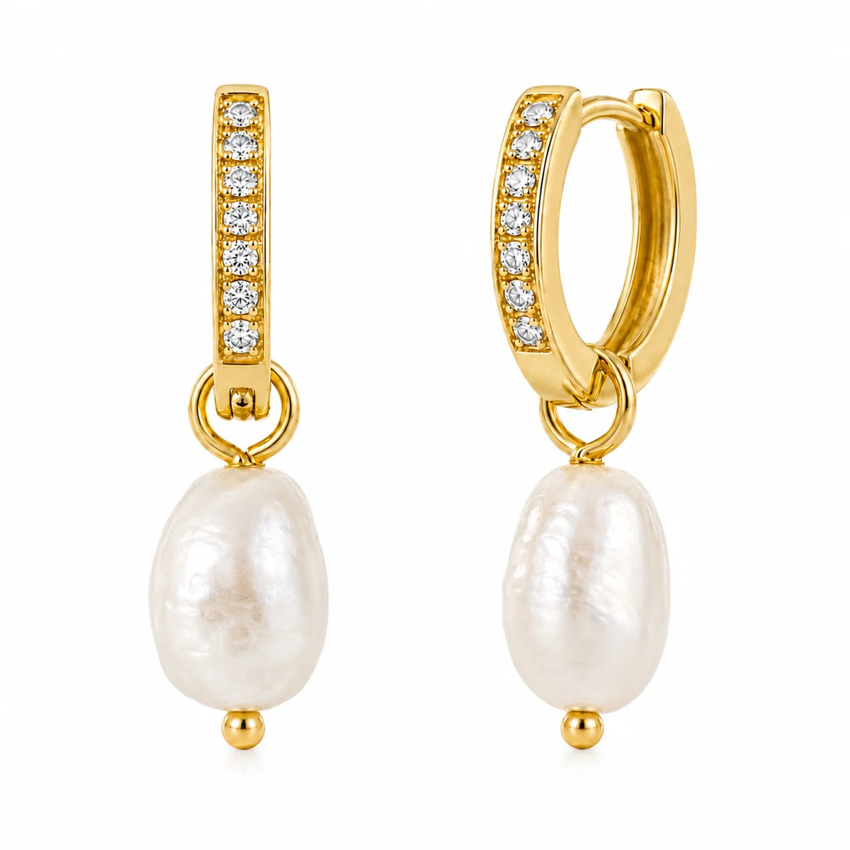 446 Ellie Vail Waterproof Gold-Plated Stainless-Steel Georgie Huggie Hoop Pearl Earrings