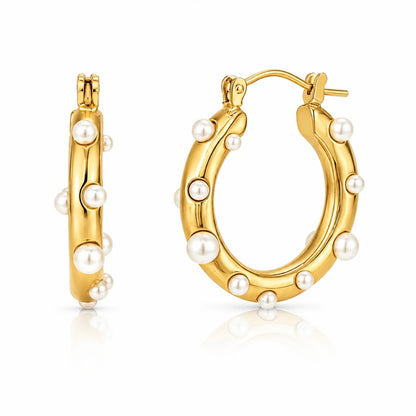 396 Ellie Vail Waterproof Gold-Plated Stainless-Steel Nicoletta Pearl Hoop Earrings
