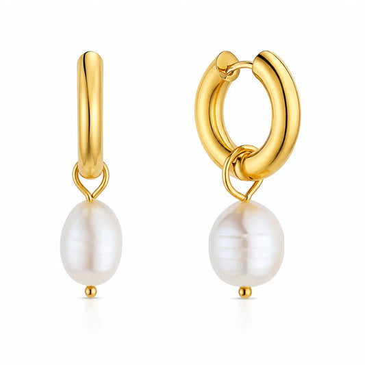 Ellie Vail Waterproof Gold-Plated Stainless-Steel Melrose Mini Hoop Pearl Earrings