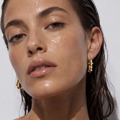 396 Ellie Vail Waterproof Gold-Plated Stainless-Steel Nicoletta Pearl Hoop Earrings