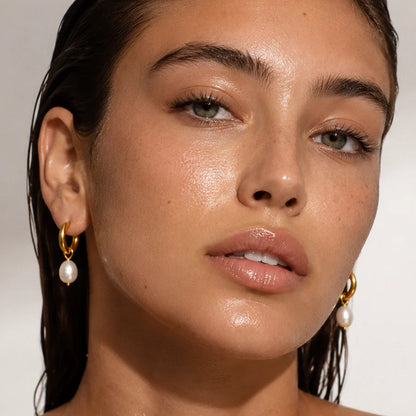 Ellie Vail Waterproof Gold-Plated Stainless-Steel Melrose Mini Hoop Pearl Earrings