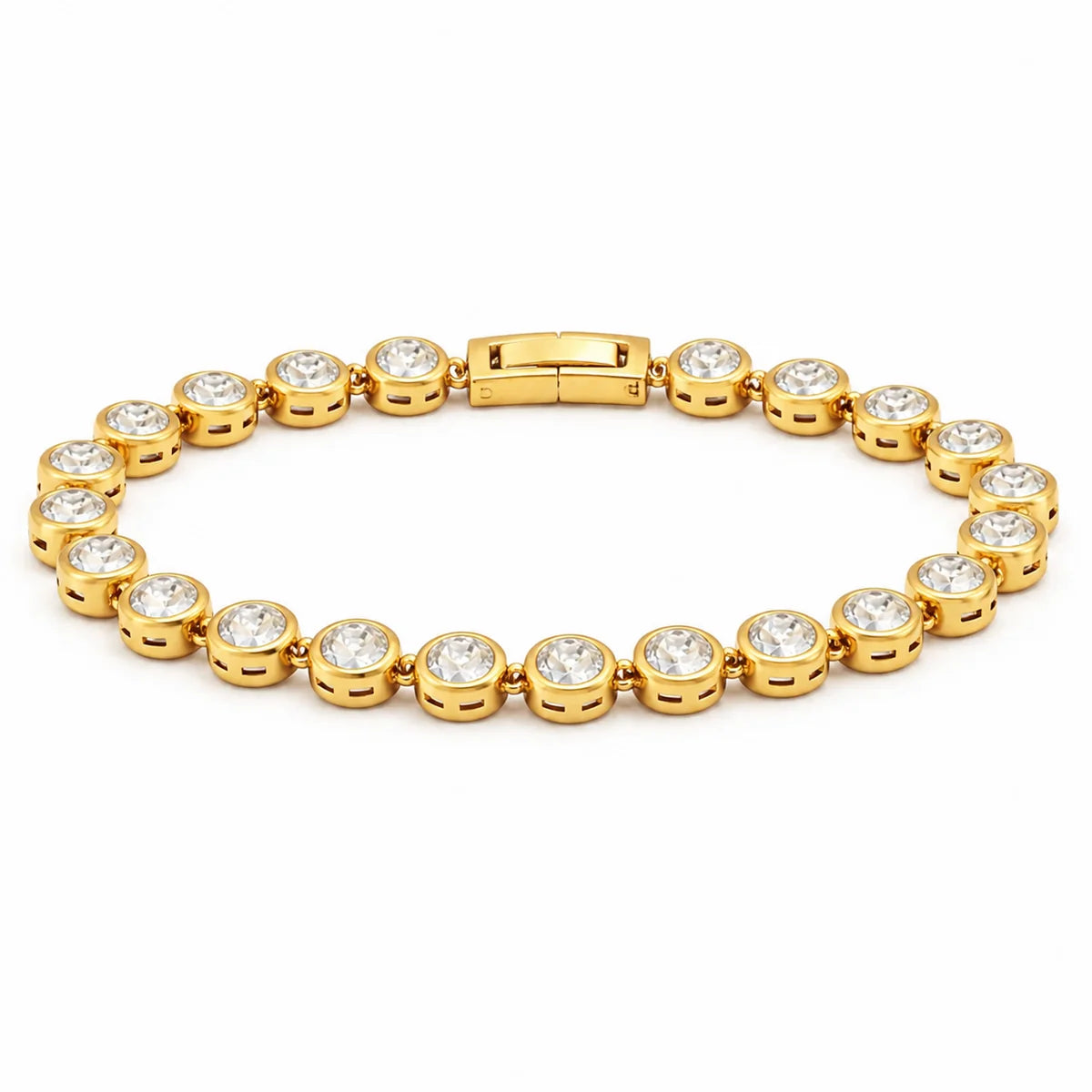193 Ellie Vail Waterproof Gold-Plated Stainless-Steel Caella Bezel Tennis Chain Bracelet