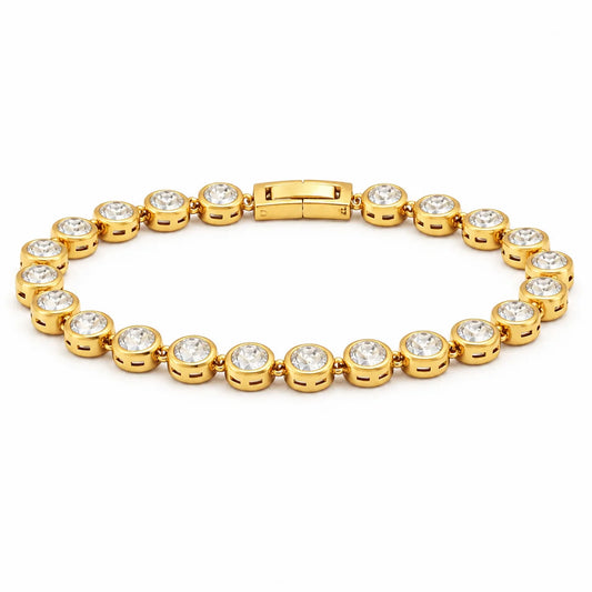 193 Ellie Vail Waterproof Gold-Plated Stainless-Steel Caella Bezel Tennis Chain Bracelet