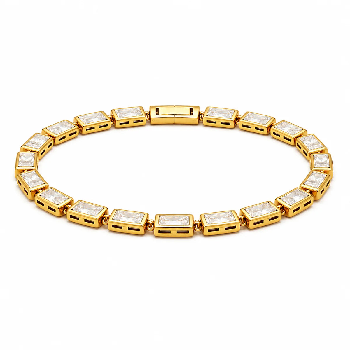 152 Ellie Vail Waterproof Gold-Plated Stainless-Steel Monroe Baguette Bezel Tennis Chain Bracelet