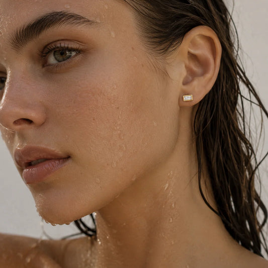 Ellie Vail Waterproof Gold-Plated Stainless-Steel Bardot Baguette Stud Earring