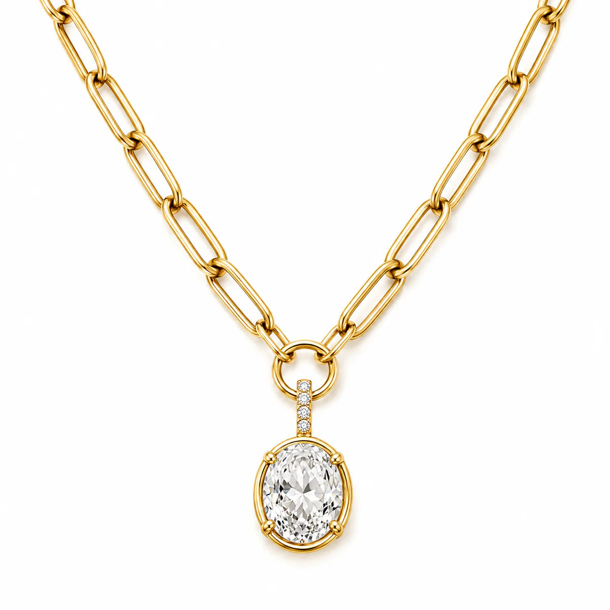 229 Ellie Vail Waterproof Gold-Plated Stainless-Steel Satina Oval Pendant Necklace