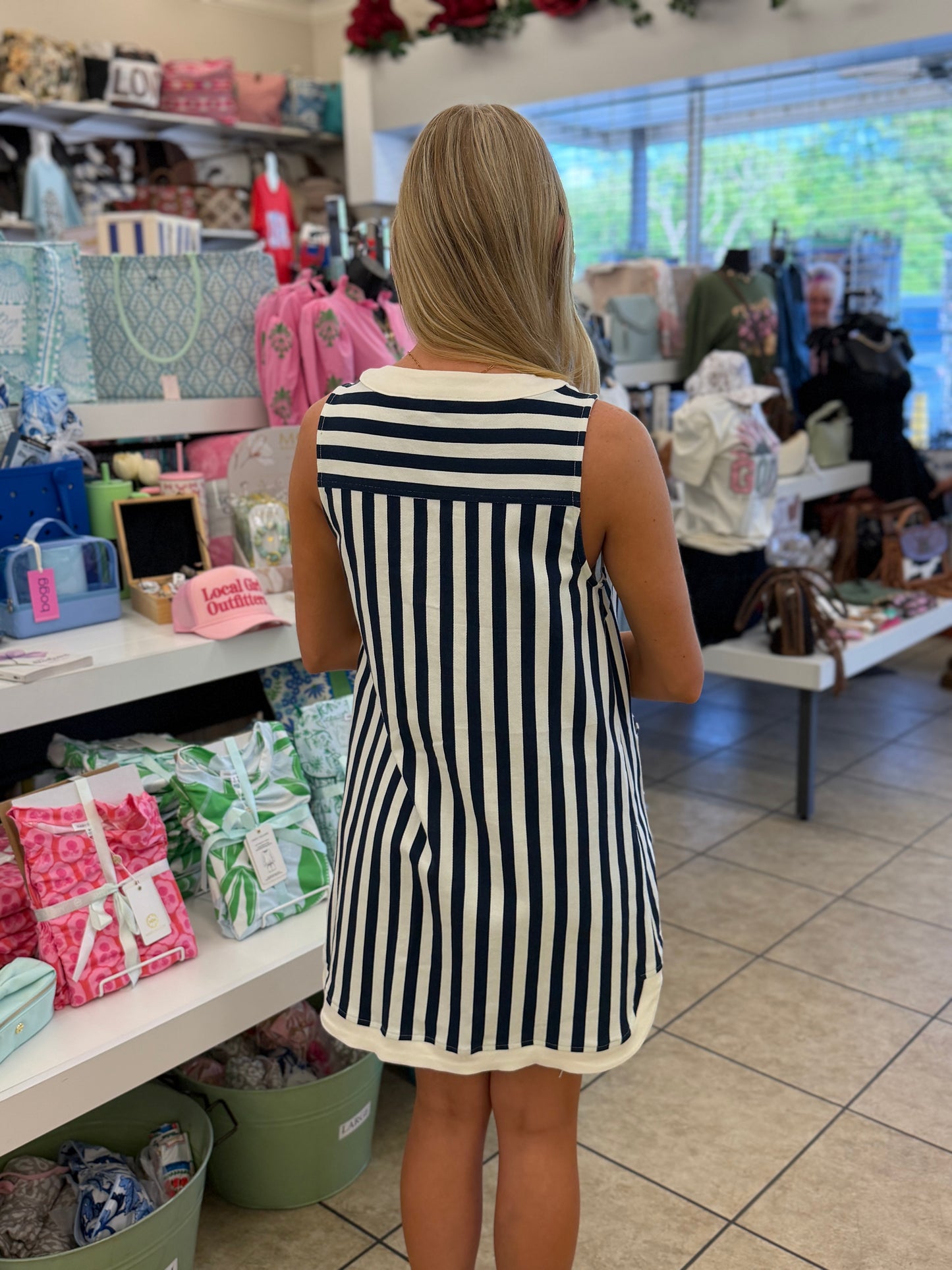 D30555 Navy Striped Dress