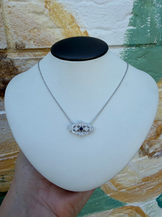 B-PD-019007 10K White Gold .16CTW Diamond / .18CTW Sapphire Necklace 0