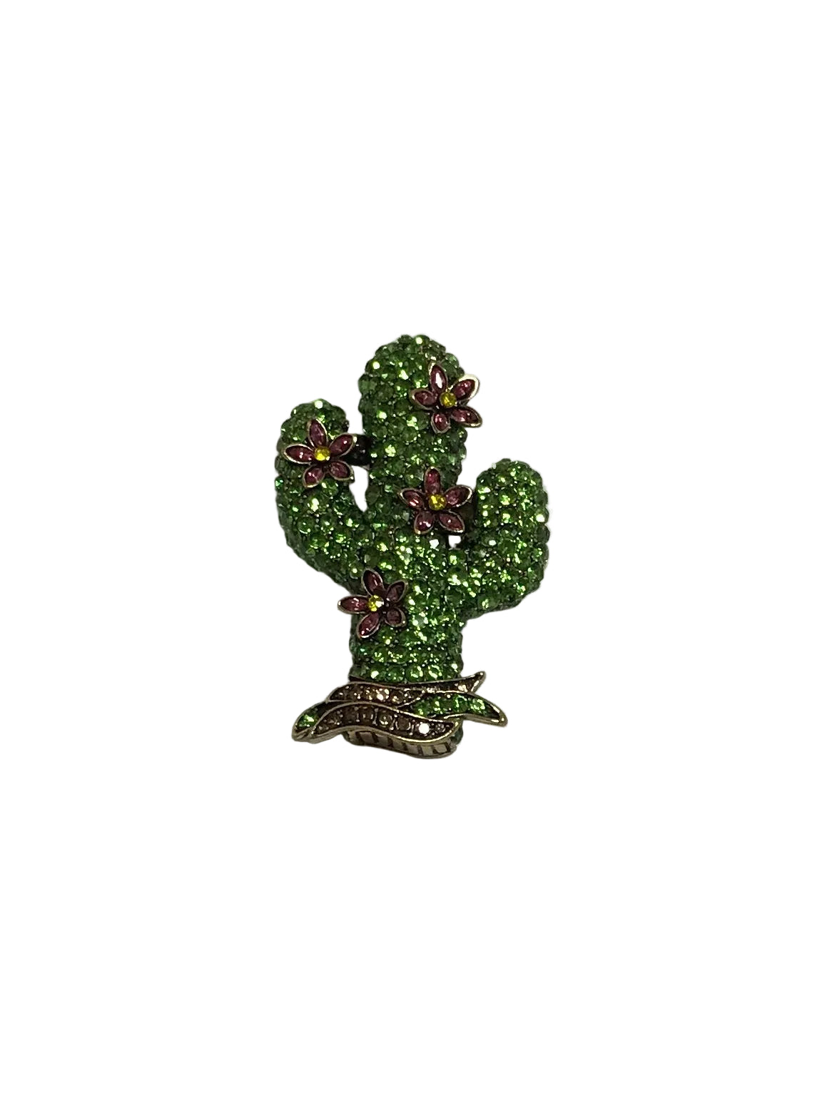 PA5923 Gold Tone Green Stone Cactus Brooch