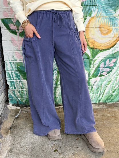 EB57028 Easel WASHED TERRY PANT BLUE Ginny Pant
