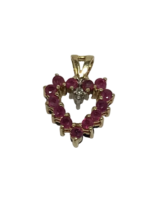 U 44946 10K Yellow Gold Blue/Red Stone Reversible Heart Pendant