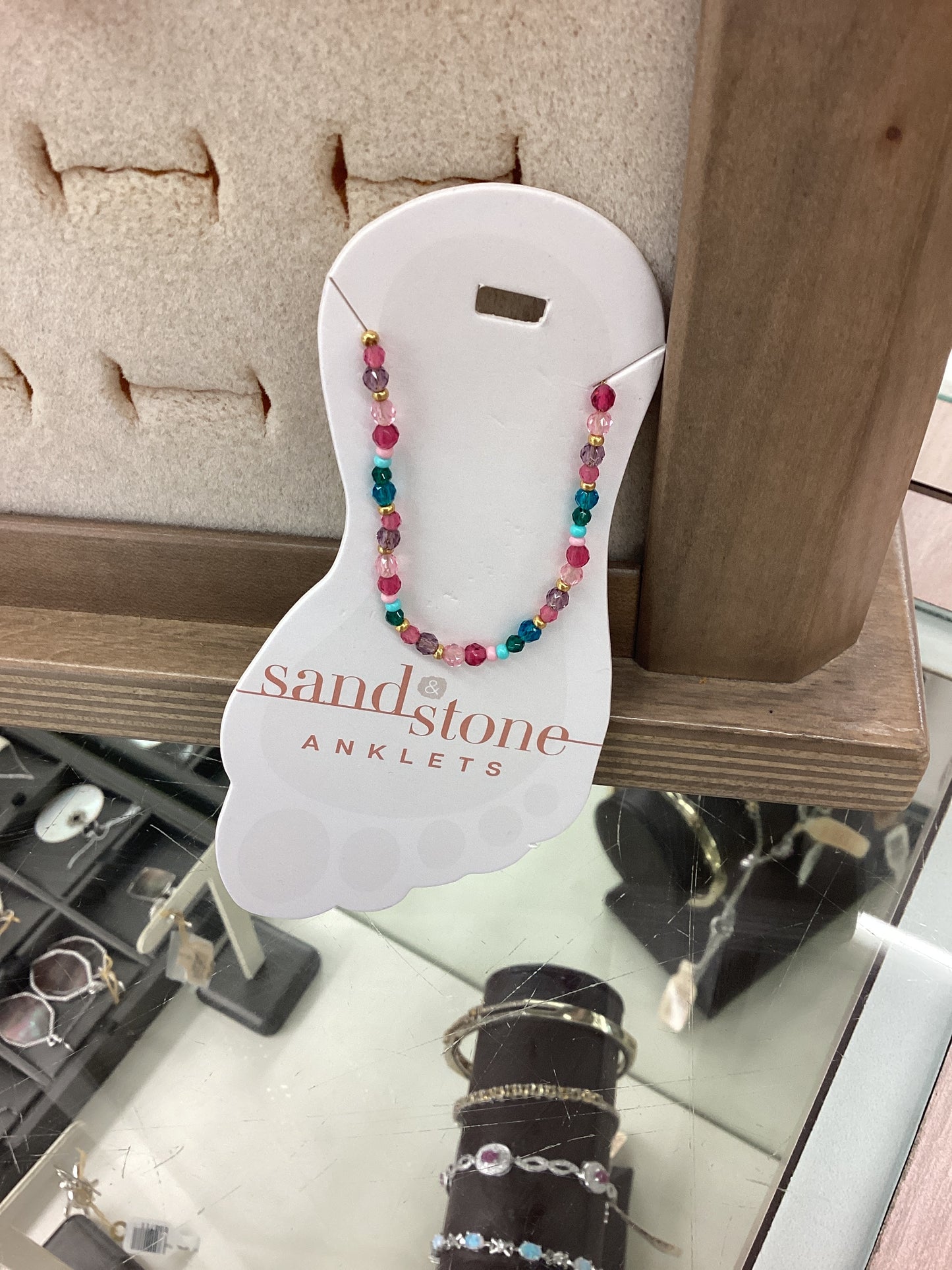 ANKG41 Sand & Stone Gold Tone Multicolor Bead Anklet 0