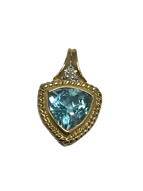 U 30788 10K Yellow Gold Light Blue Stone Pendant Necklace