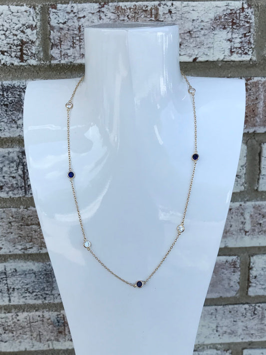 U 14K Yellow Gold Clear CZ/Blue CZ Satellite Necklace