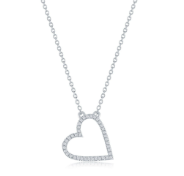 DIM-7169 Sterling Silver Open Heart 40 Stone Diamond Necklace