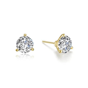 E0205CL Gold Plated Sterling Silver and Sterling Silver Lafonn 2CTW 3 Prong Martini Stud Earrings