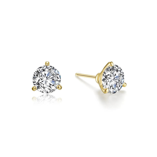 E0479CL Lafonn Gold Plated Sterling Silver and Sterling Silver 1.5 CTW 3 Prong Martini Stud Earrings