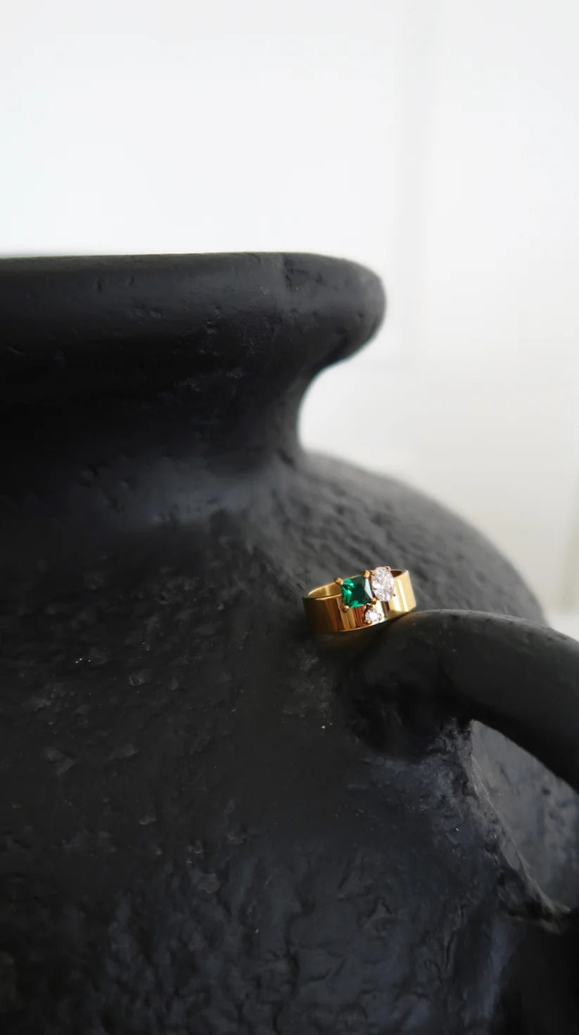 Chansutt Pearls The Emerald Ring 18k Plated Stainless Steel Water Resistant
