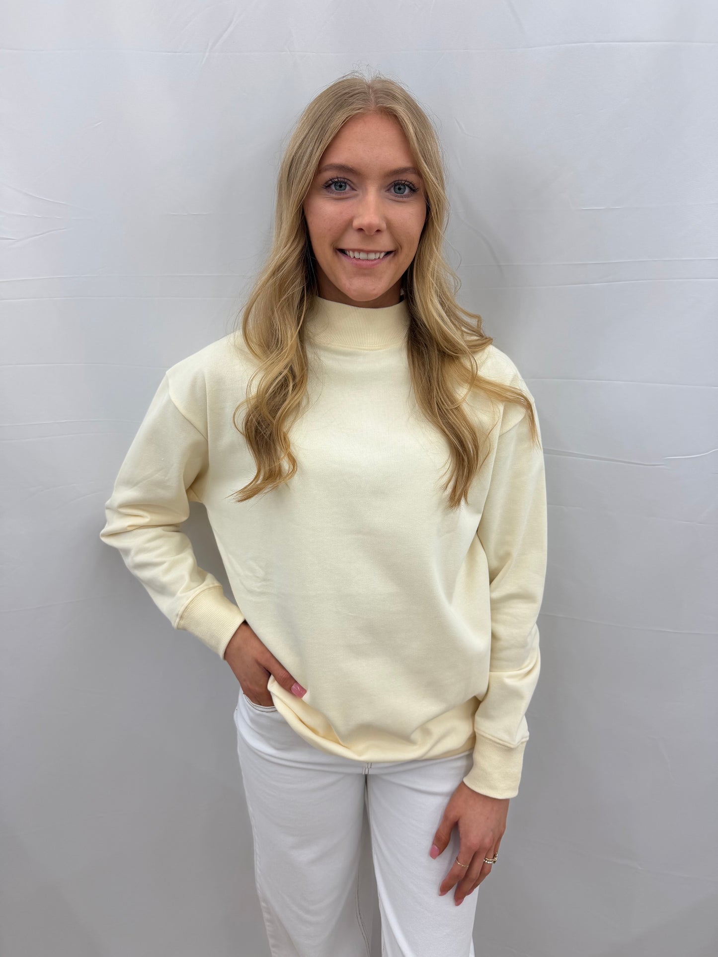 9266-BL Grace & Emma Mock Neck Sweatshirt Ivory