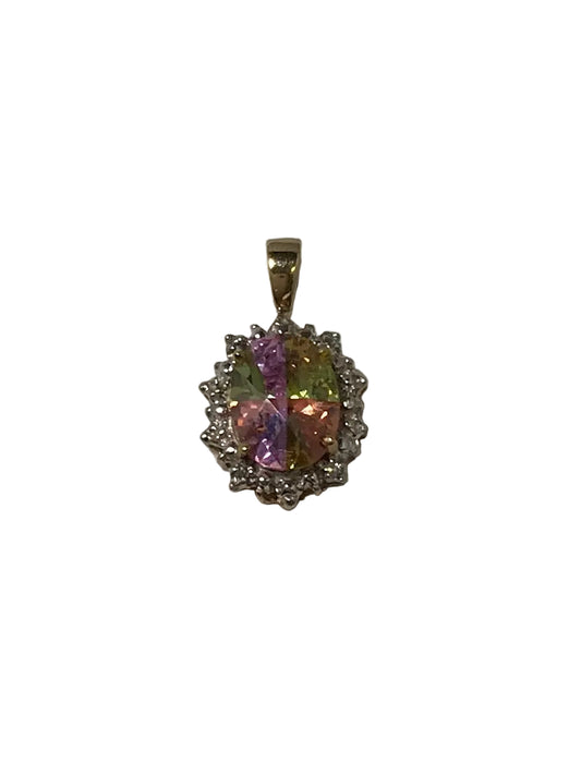 U 10K Yellow Gold Watermelon Colored Stone Pendant