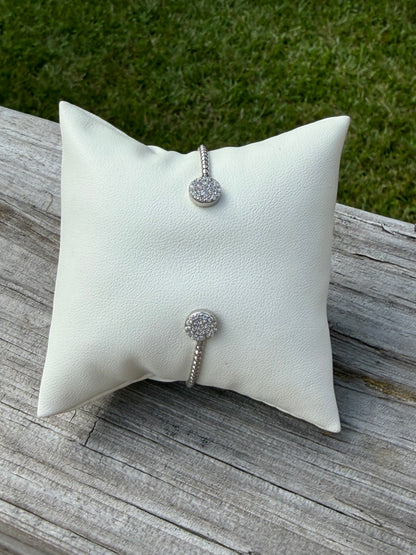 U-6767 Sterling Silver Double CZ Round Bead Bangle 0