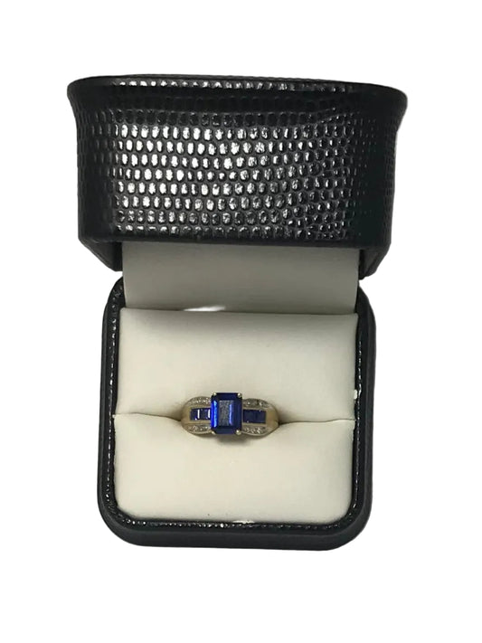 U 10K Yellow Gold Blue and Clear Stone Ring