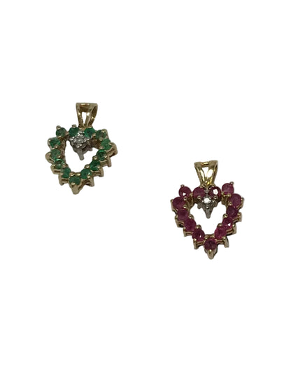 U 44946 10K Yellow Gold Colored Stone Reversible Heart Pendant