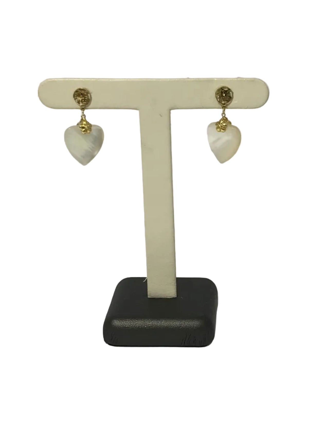 U 14K Yellow Gold White Stone Heart Earring and Pendant Set