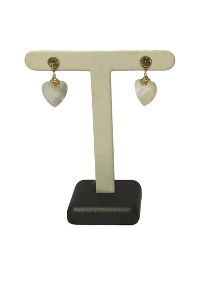 U 14K Yellow Gold White Stone Heart Earring and Pendant Set