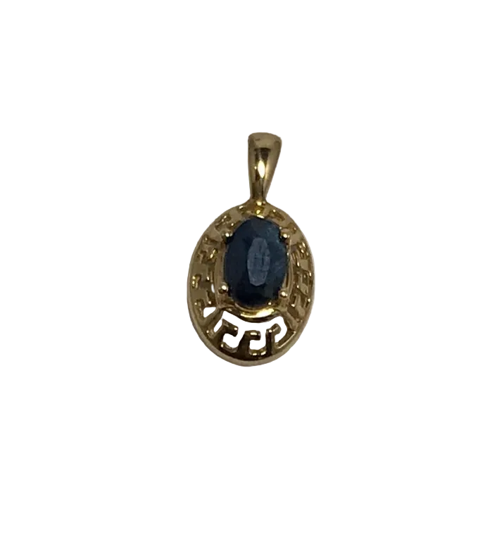 U 10K Yellow Gold Oval Blue Stone Pendant