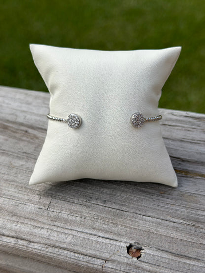 U-6767 Sterling Silver Double CZ Round Bead Bangle 0