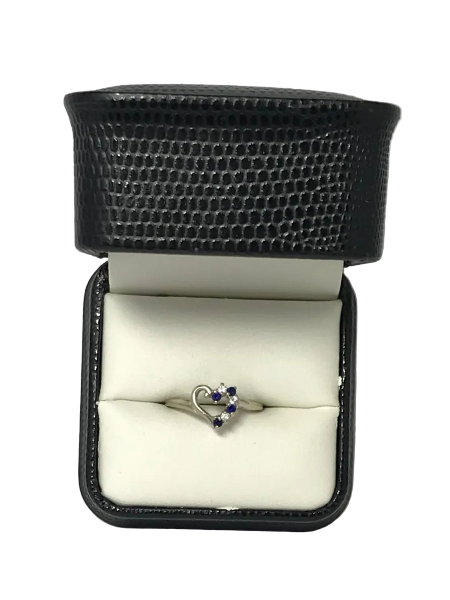 U 10K White Gold Blue/Clear Stone Heart Ring