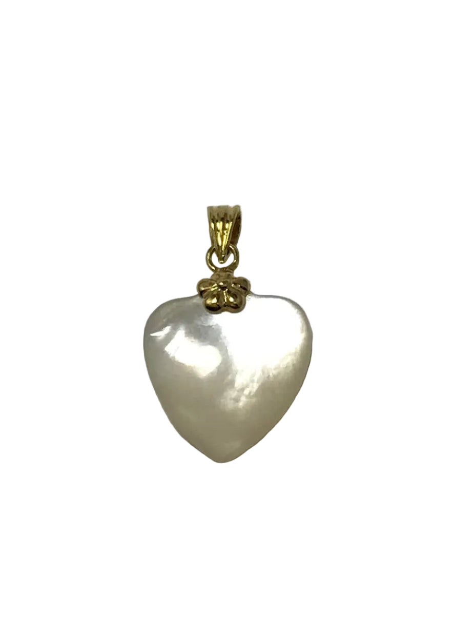 U 14K Yellow Gold White Stone Heart Earring and Pendant Set