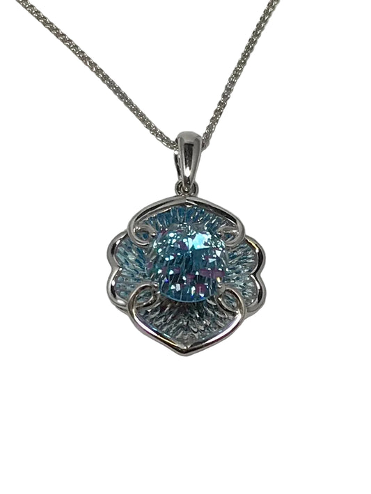 4819WBT 14K White Gold Galatea 10MM DavinChi Cut Blue Topaz Necklace