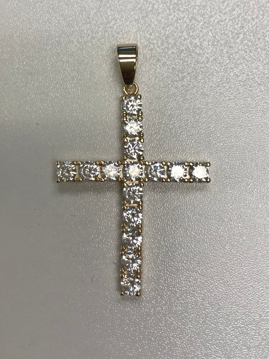 Gold Plated Sterling Silver Large CZ Cross Pendant