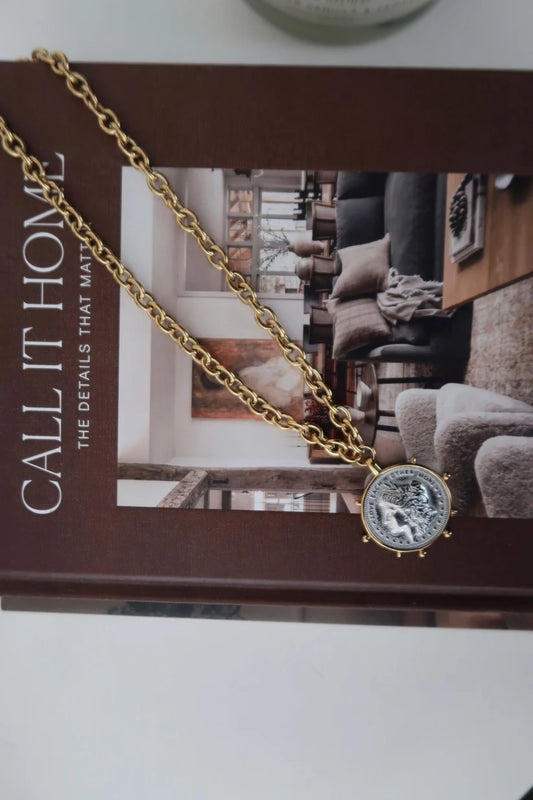 Chansuttpearls Two Tone Coin Necklace 18k Gold Plated Stainless Steel  18"-20" Long Water Resistant 0