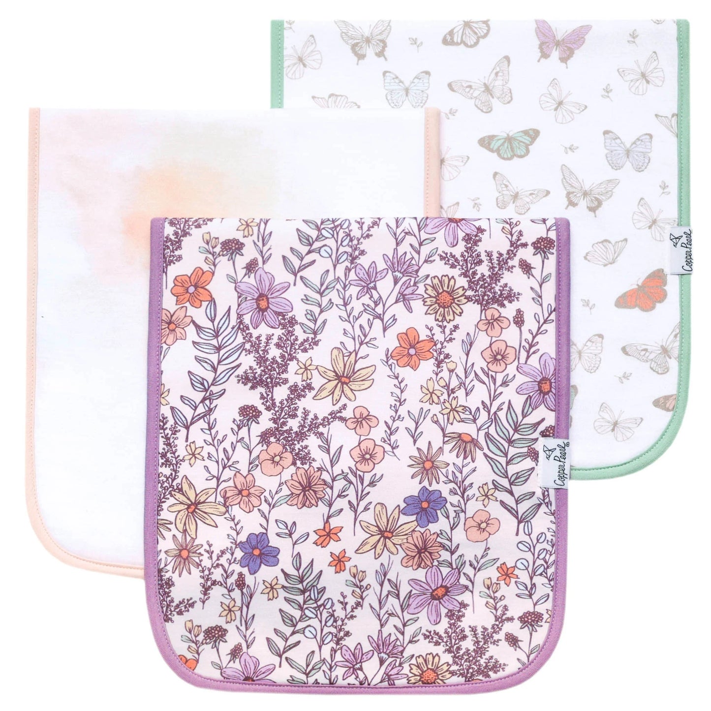 CP-BUCL-0181-NSZ Copper Pearl Flora Premium Burp Cloths