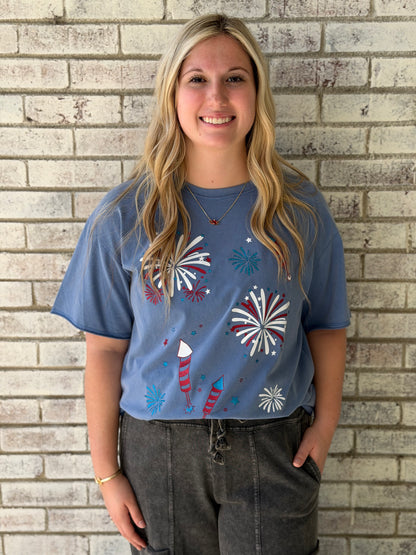 7821B-BL-FW Blue Fireworks T-Shirt